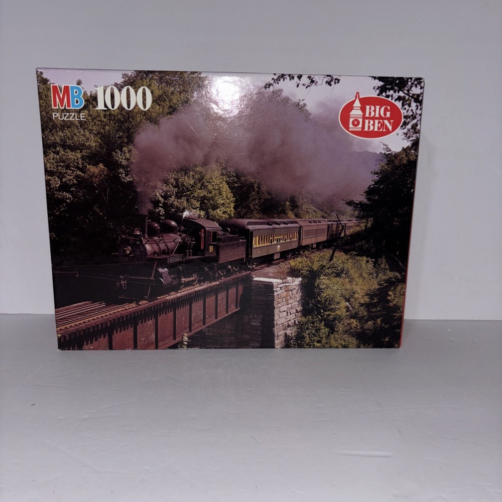Vintage MB Big Ben "Locomotive in New England" 1000 Piece Puzzle - Train Sealed